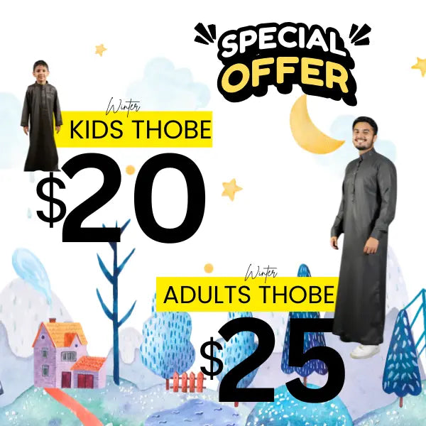 Special Offer: Winter Kids Thobes for $20 and Adult Thobes for $25 from TheTopiWala.com. Affordable Islamic clothing for the whole family.